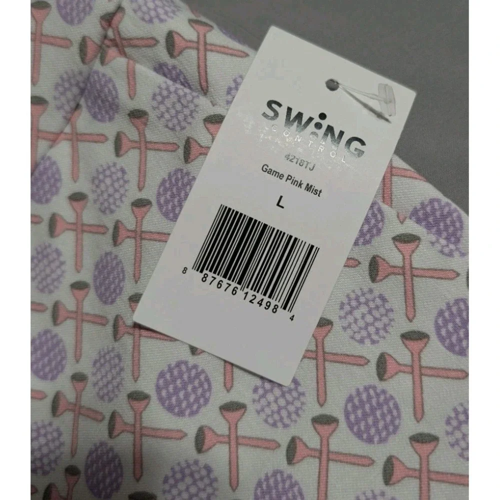 Swing Control Womens L Golf Pants Pink Mist Tee Print Pull On Stretch NWT